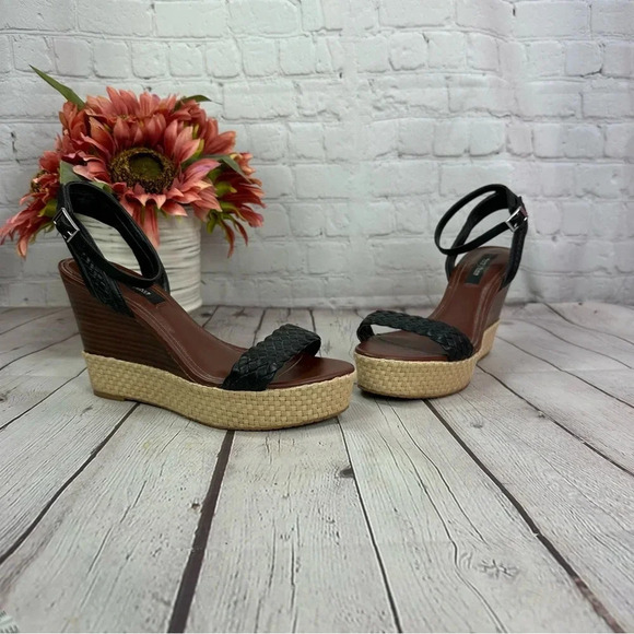 White house black market WHBM Porter wedge high heel sandals sz 8.5 - Picture 1 of 6